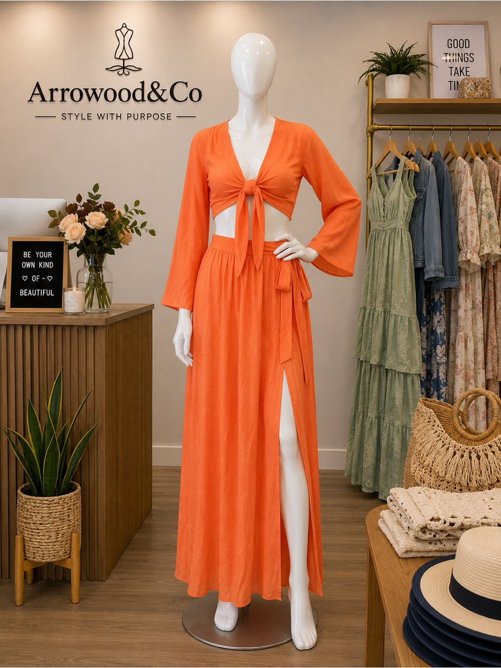 Orange Tie-Front Maxi Swim Coverup